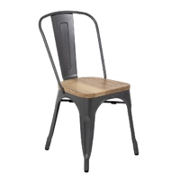 Bolero Steel Dining Side Chairs with Wooden Seat pads Grey (Pack of 4)